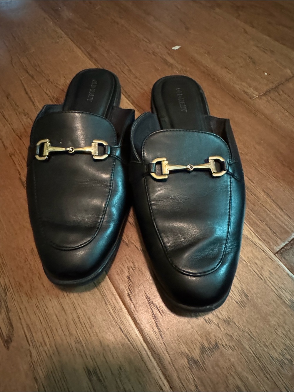 Old Navy Black Leather Slip-On Loafers with Gold Bit Detail